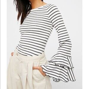 Free People Black and White Striped Blouse